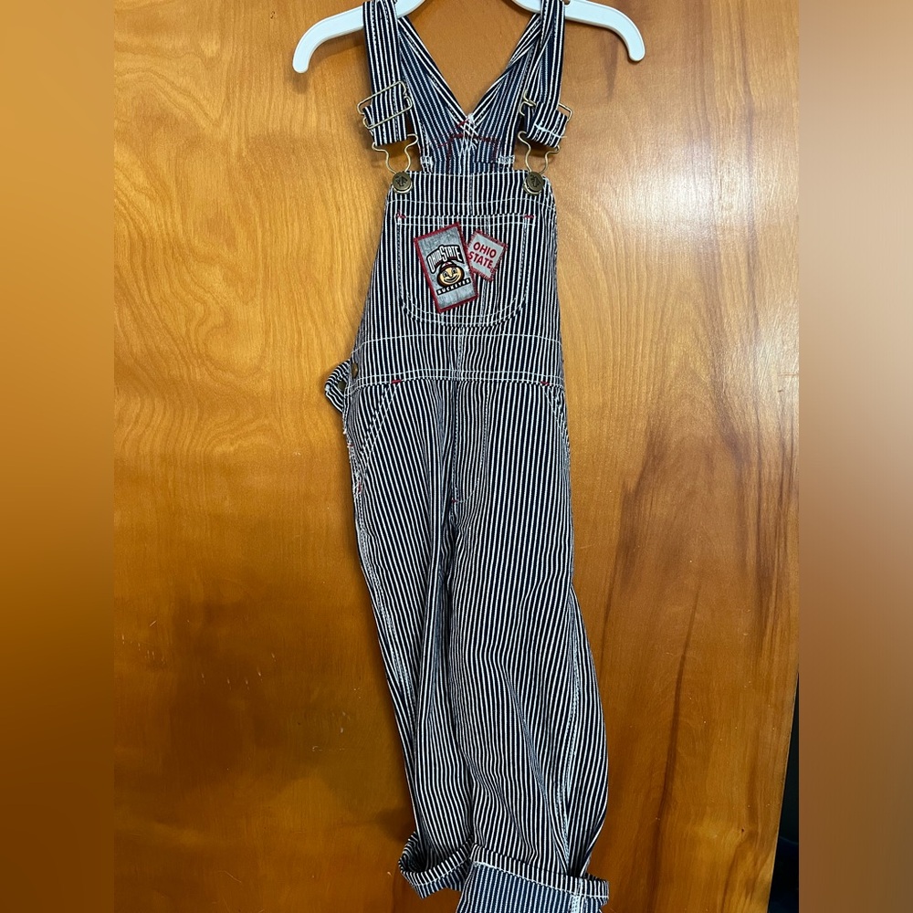 Children's Navy & White Striped Overalls with Patch Detail